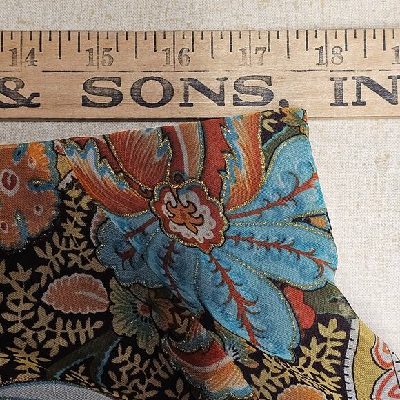 VTG Forest Fairy Midi Skirt Size 18/20 Chiffon Sheer Fall Brown Teal - Picture 6 of 8